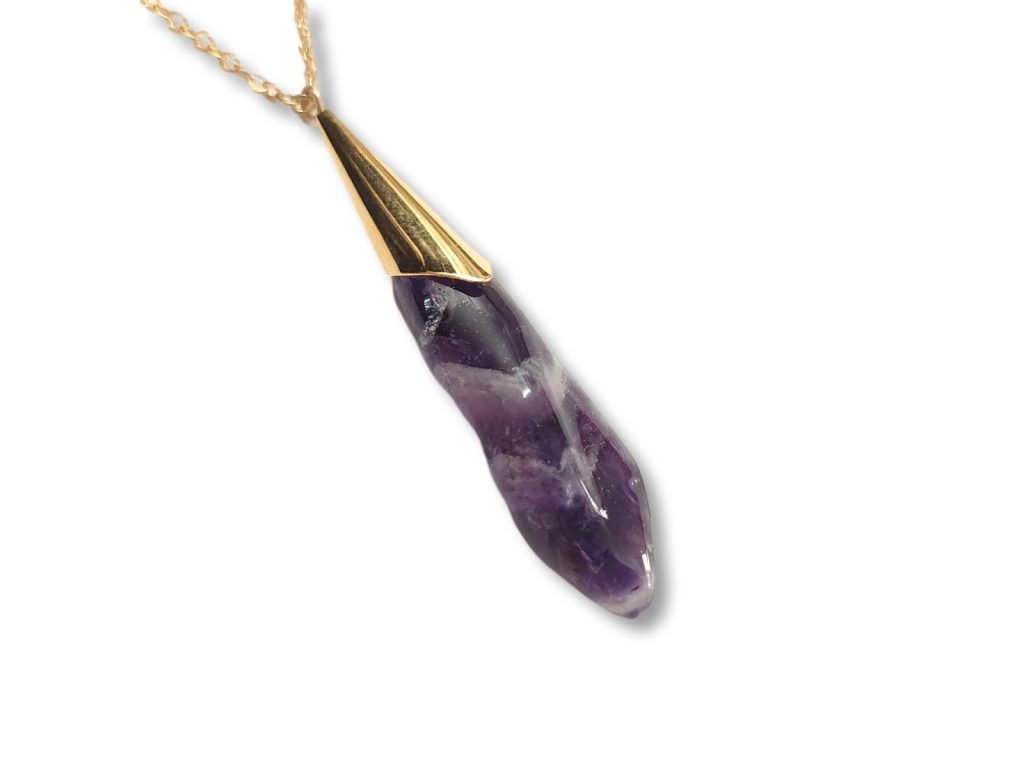 Αιχμή αμέθυστου χειροποίητο μενταγιόν σε επίχρυσο χωνάκι