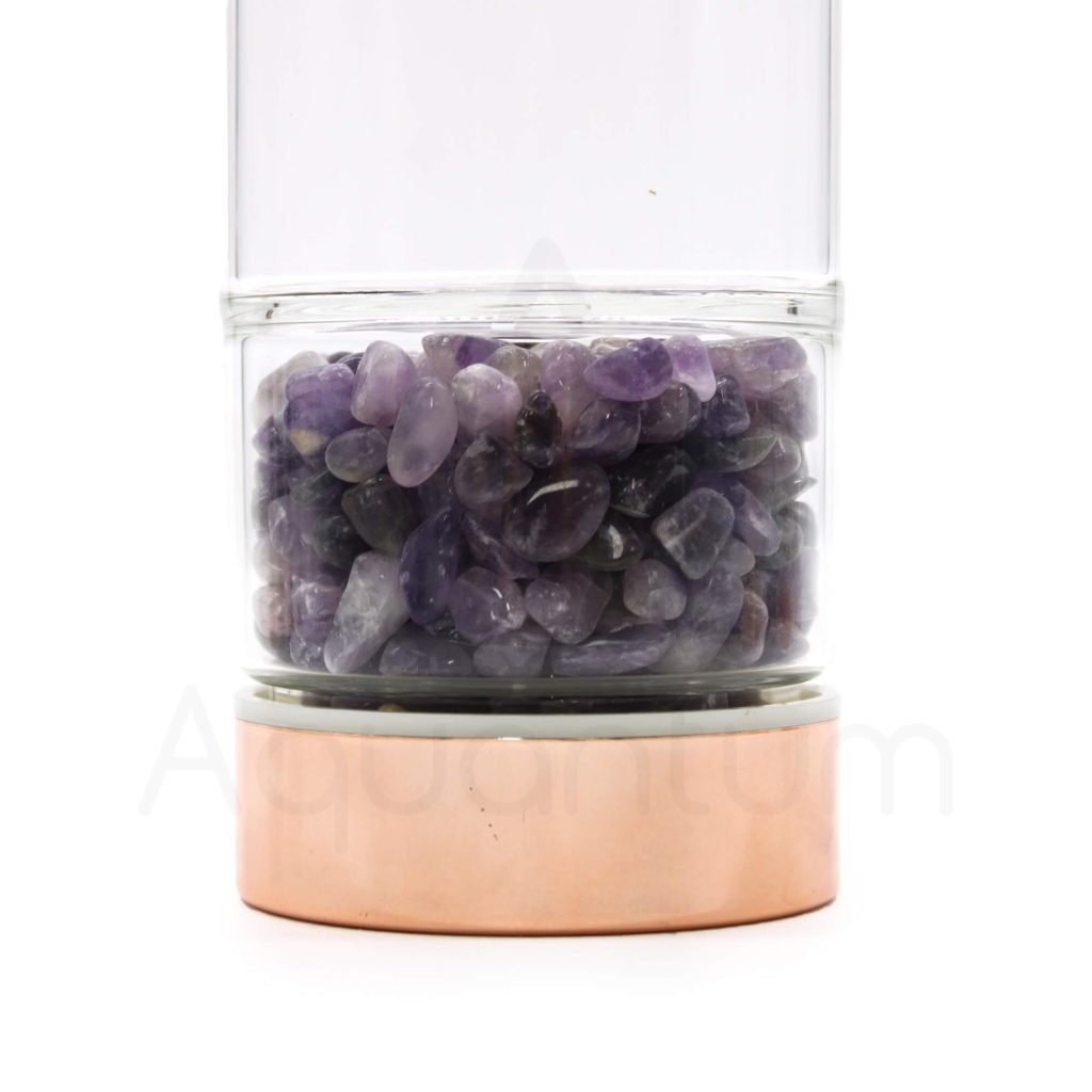 μπουκάλι τσαγιού με ημιπολύτιμο λίθο αμέθυστο με αποσπώμενη βάση