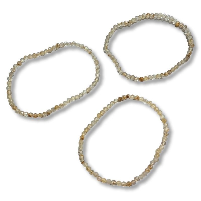 βραχιόλι χαλαζία με ρουτίλιο πολυεδρικό 3mm